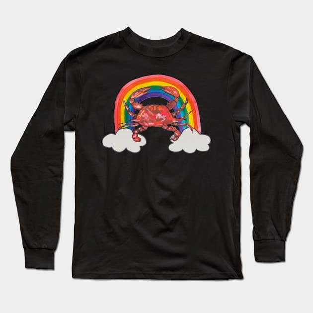 Red crab with rainbow Long Sleeve T-Shirt by deadblackpony